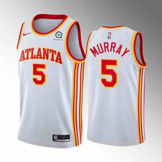 Men Atlanta Hawks 5 Dejounte Murray White Stitched Jersey